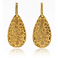 18K Yellow Gold Pave Diamond Drop Dangling Earrings - 3982245