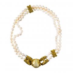 18K Yellow Gold Pearl and Diamond Necklace - 4527306
