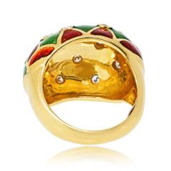18K Yellow Gold Red And Green Enamel Custom Made Ring - 4601001