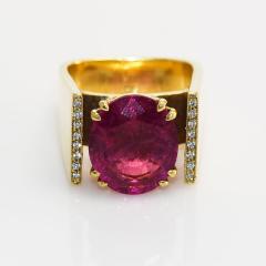 18K Yellow Gold Tourmaline Diamond Ring 16 7g - 4525992
