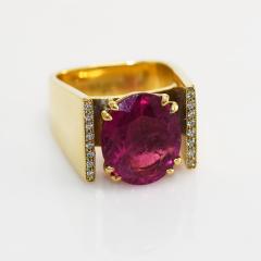 18K Yellow Gold Tourmaline Diamond Ring 16 7g - 4525993