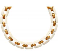 18K Yellow Gold and White Agate Square Link Chain Choker Necklace - 3504778