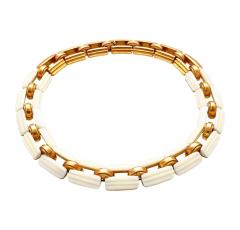 18K Yellow Gold and White Agate Square Link Chain Choker Necklace - 3504779