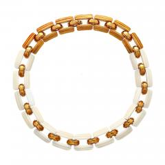 18K Yellow Gold and White Agate Square Link Chain Choker Necklace - 3570369