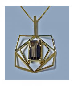 18K and Quartz Abstract Pendant Necklace c 1960 - 210106