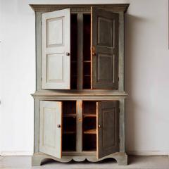 18TH CENTURY BLUE PAINTED STEP BACK CUPBOARD - 4467546