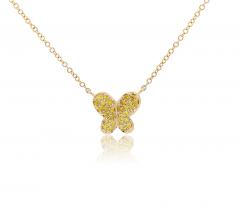 18k 14K Gold Gemstone Cluster Butterfly Integral Floating Pendant Necklace 18  - 3512816