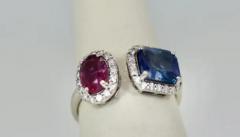 18k Blue and Pink Sapphire Diamond Ring 3 28 Carats - 3458880