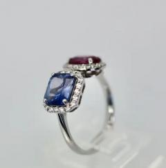 18k Blue and Pink Sapphire Diamond Ring 3 28 Carats - 3458884