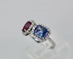 18k Blue and Pink Sapphire Diamond Ring 3 28 Carats - 3458885