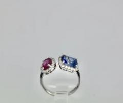 18k Blue and Pink Sapphire Diamond Ring 3 28 Carats - 3458937