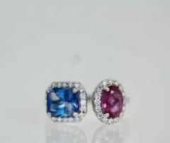 18k Blue and Pink Sapphire Diamond Ring 3 28 Carats - 3458962