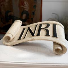 18th C Carved Wood Religious INRI Scroll Jesus of Nazareth King of the Jews - 4124062
