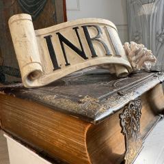 18th C Carved Wood Religious INRI Scroll Jesus of Nazareth King of the Jews - 4124063