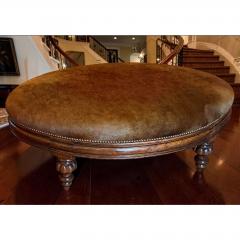 18th C Style Brindle Cowhide Oval Walnut Ottoman - 4594053