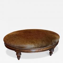 18th C Style Brindle Cowhide Oval Walnut Ottoman - 4594853