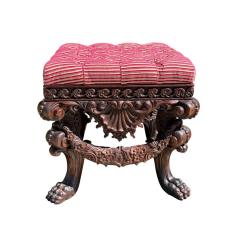 18th C Style Carved Italian Walnut Footstool Ottoman Bench - 4523603