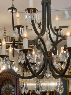 18th C Style Ebanista Wrought Iron French Crystal Chandelier - 2562866