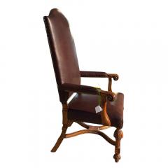 18th C Style French Mahogany Brown Leather Arm Chair - 4002978