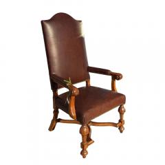 18th C Style French Mahogany Brown Leather Arm Chair - 4002979