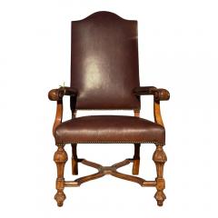 18th C Style French Mahogany Brown Leather Arm Chair - 4002982