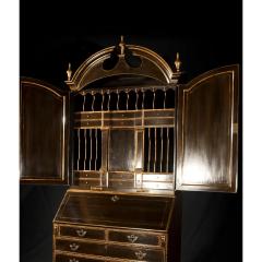 18th C Style George I Black Lacquered Secretary Bookcase Cabonet - 3737360