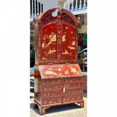 18th C Style George I Red Chinoiserie Decorated Secretary Desk by Burton Ching - 3715805