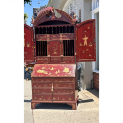 18th C Style George I Red Chinoiserie Decorated Secretary Desk by Burton Ching - 3715807