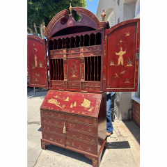 18th C Style George I Red Chinoiserie Decorated Secretary Desk by Burton Ching - 3715854