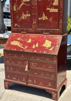 18th C Style George I Red Gold Chinoiserie Secretary Desk by Burton Ching - 3935814