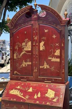 18th C Style George I Red Gold Chinoiserie Secretary Desk by Burton Ching - 3935839