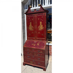 18th C Style George III Burton Ching Red Chinoiserie Secretary Desk Bookcase - 3715785