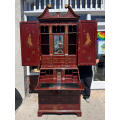 18th C Style George III Burton Ching Red Chinoiserie Secretary Desk Bookcase - 3715809