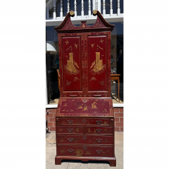 18th C Style George III Burton Ching Red Chinoiserie Secretary Desk Bookcase - 3715813