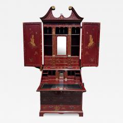 18th C Style George III Burton Ching Red Chinoiserie Secretary Desk Bookcase - 3719400