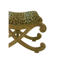 18th C Style Gold Giltwood Cheetah Velvet X Bench Stool Ottoman - 4059457