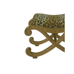 18th C Style Gold Giltwood Cheetah Velvet X Bench Stool Ottoman - 4059458