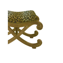 18th C Style Gold Giltwood Cheetah Velvet X Bench Stool Ottoman - 4059461