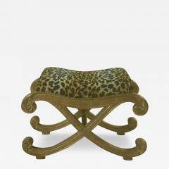 18th C Style Gold Giltwood Cheetah Velvet X Bench Stool Ottoman - 4062476