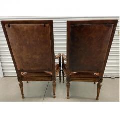 18th C Style Hendrix Allardyce Tufted Leather Giltwood Arm Chairs a Pair - 3180951