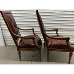 18th C Style Hendrix Allardyce Tufted Leather Giltwood Arm Chairs a Pair - 3180963