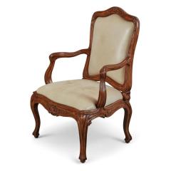 18th C Style Italian Rococo Walnut Armchair W Leather Upholstery - 4439775