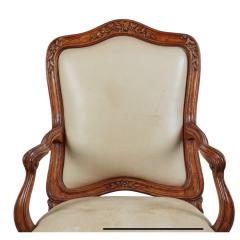 18th C Style Italian Rococo Walnut Armchair W Leather Upholstery - 4439777