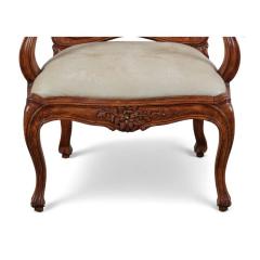 18th C Style Italian Rococo Walnut Armchair W Leather Upholstery - 4439778