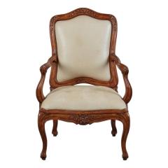 18th C Style Italian Rococo Walnut Armchair W Leather Upholstery - 4439919