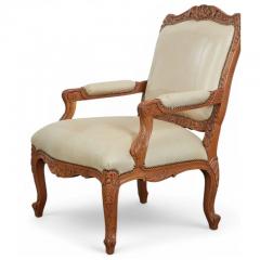 18th C Style Louis XV Fauteuils Tan Leather Arm Chair 1 of 2 - 4045826