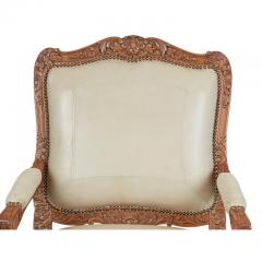 18th C Style Louis XV Fauteuils Tan Leather Arm Chair 1 of 2 - 4045830