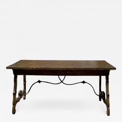 18th C Style Wrought Iron Rustic Wood Trestle Table - 2515725