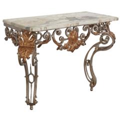 18th C Style Wrought Iron Silver Gilt Metal Marble Top Console - 4390550
