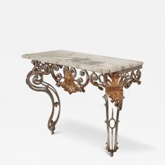 18th C Style Wrought Iron Silver Gilt Metal Marble Top Console - 4393006